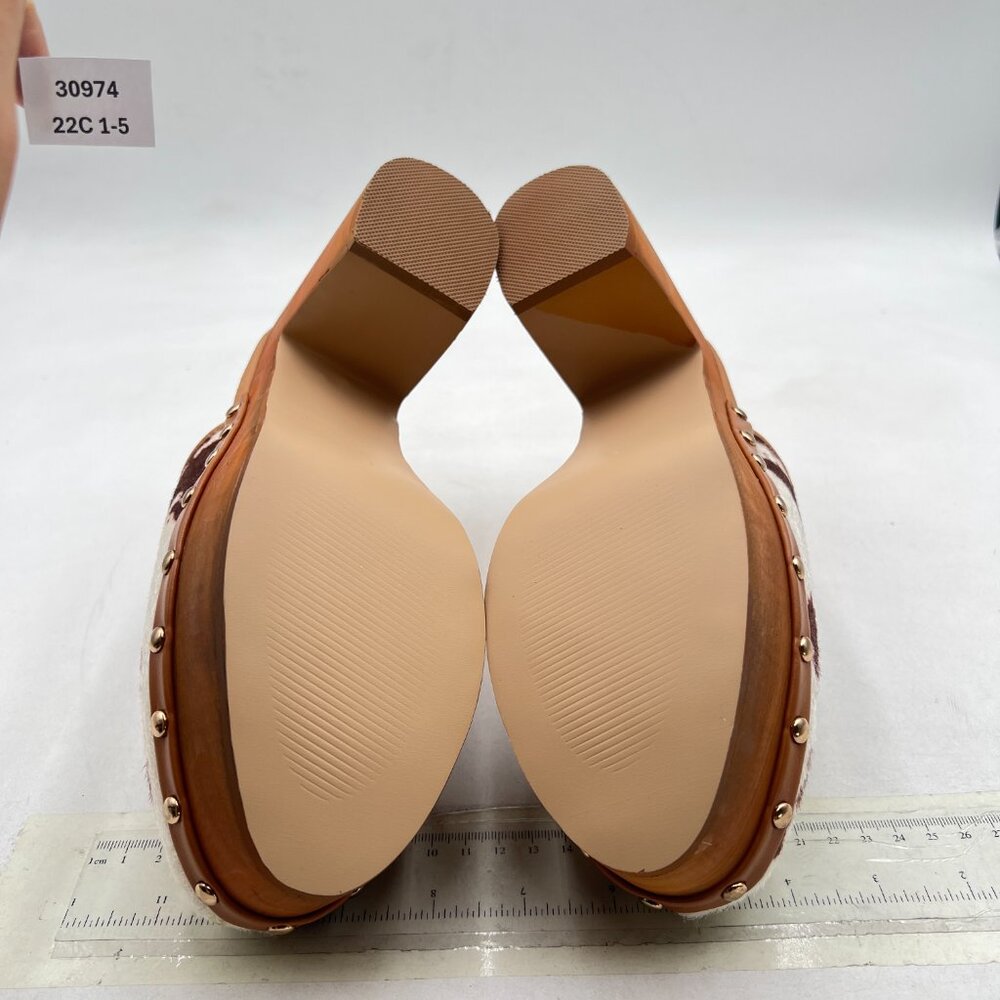 YDN White Cow Platform Slip On Clogs Mules Cork High Heel Round Toe Rivet Sandal - Picture 7 of 8